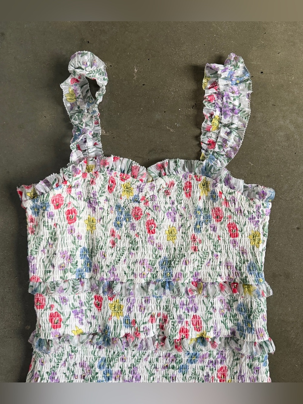 SAYLOR Floral Smocked Tiered Dress White Pink & Yellow Floral Ruffle Small - Picture 3 of 14